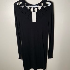 French connection long sleeve black knit mini dress with cutout detail.  NWT